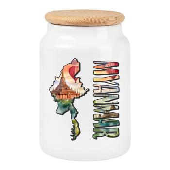 Aquarell Landkarte Myanmar - Keksdose mit Holzdeckel - Weiß - Vorne