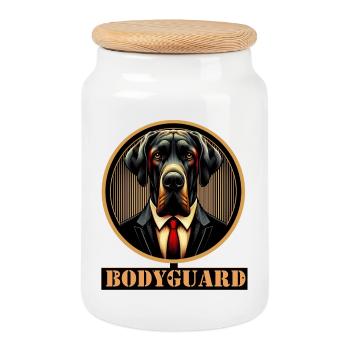 Bodyguard Dog in Suit - Cookie Jar with Wooden Lid - white - Front