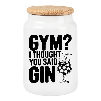 Gym or Gin? Funny Quote - Cookie Jar with Wooden Lid - white - Front