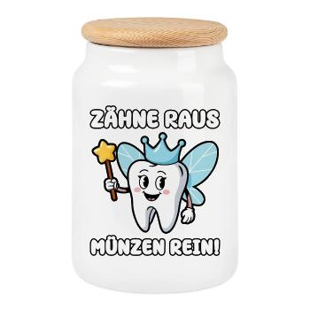 Teeth out, coins in! - Cookie Jar with Wooden Lid - white - Front
