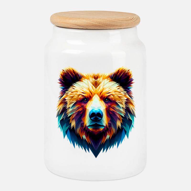 Polygonaler Bär - Keksdose mit Holzdeckel - Weiß
