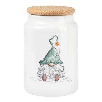 Gnome Nain Noël Gnome Vacances - Boîte à biscuits avec couvercle en bois - blanc - Devant