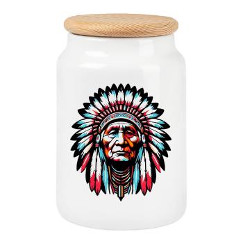 American Indian American - Cookie Jar with Wooden Lid - white - Front