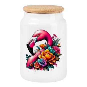 Flamingo - Keksdose mit Holzdeckel - Weiß - Vorne