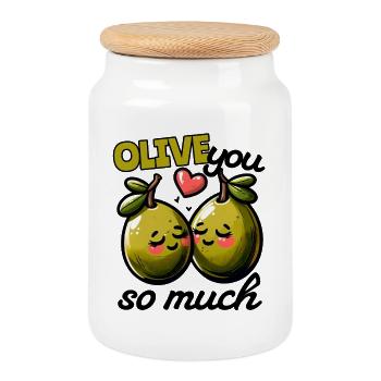 Olive You So Much - Jeu de mots drôle sur l’amour pour Verlie - Boîte à biscuits avec couvercle en bois - blanc - Devant