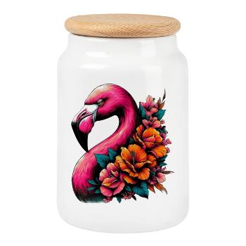 Flamant - Boîte à biscuits avec couvercle en bois - blanc - Devant