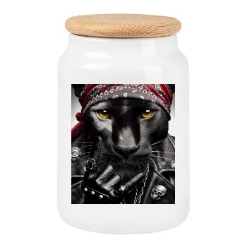 Schwarzes Panther Rebel Biker Style Lederbandana - Keksdose mit Holzdeckel - Weiß - Vorne