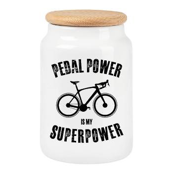Pedalkraft ist meine Superkraft - Keksdose mit Holzdeckel - Weiß - Vorne