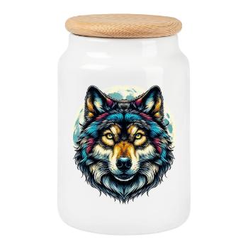 Wolf - Keksdose mit Holzdeckel - Weiß - Vorne