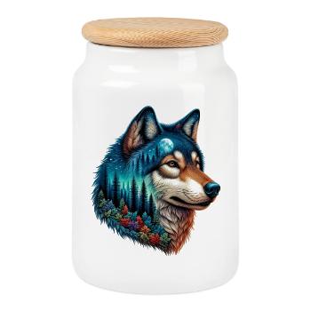 Wolf - Keksdose mit Holzdeckel - Weiß - Vorne