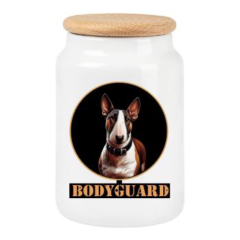 Bull Terrier Dog Portrait Circle - Cookie Jar with Wooden Lid - white - Front