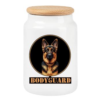 Bodyguard Shepherd Dog Portrait - Cookie Jar with Wooden Lid - white - Front