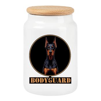 Garde du corps Doberman Circle - Boîte à biscuits avec couvercle en bois - blanc - Devant