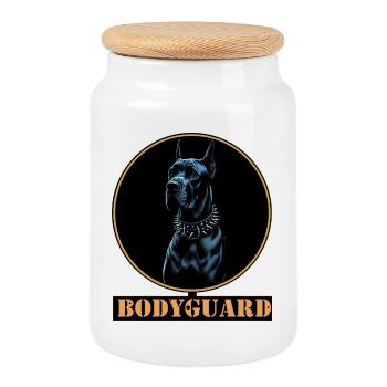 Dogue allemand avec chaîne à pointes - Boîte à biscuits avec couvercle en bois - blanc - Devant