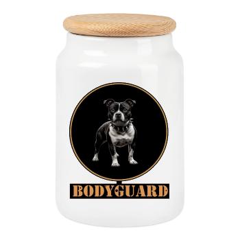 Garde du corps - Staffordshire Bull Terrier - Boîte à biscuits avec couvercle en bois - blanc - Devant
