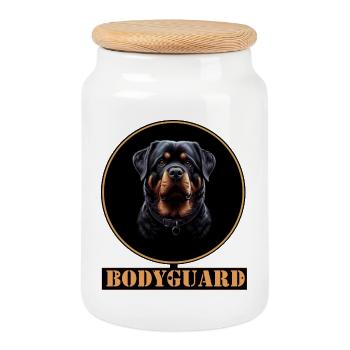 Bodyguard Rottweiler Ringdesign - Keksdose mit Holzdeckel - Weiß - Vorne