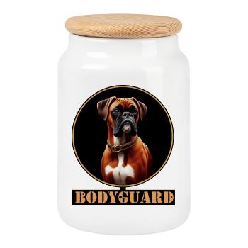 Bodyguard Dog Design - Boxer Dog - Cookie Jar with Wooden Lid - white - Front