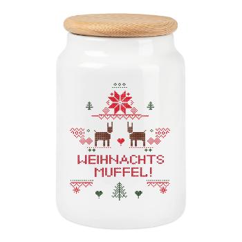 Weihnachts Muffel  - Keksdose mit Holzdeckel - Weiß - Vorne