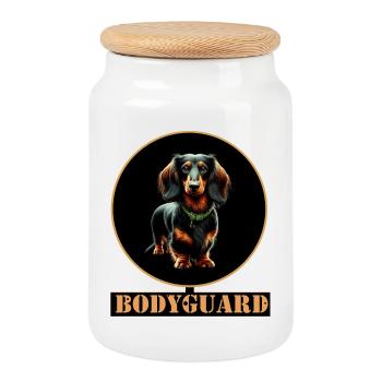 Bodyguard Dachshund Long-haired Dachshund - Cookie Jar with Wooden Lid - white - Front