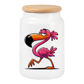 Flamingo - Keksdose mit Holzdeckel - Weiß - Vorne