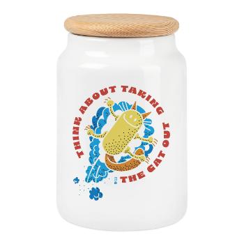 Cat Out - Cookie Jar with Wooden Lid - white - Front