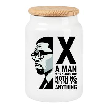 Malcolm X - Ein Mann, der für nichts steht, wird fallen - Keksdose mit Holzdeckel - Weiß - Vorne