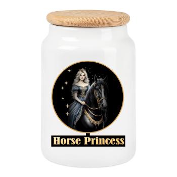 Princesse cheval avec des étoiles - Boîte à biscuits avec couvercle en bois - blanc - Devant