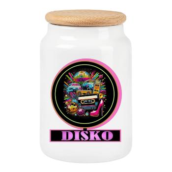 Disco Retro Cassette Neon Gloss - Cookie Jar with Wooden Lid - white - Front
