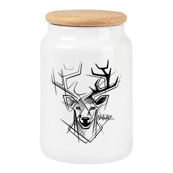 Reindeer Geometric Tattoo Deer Moose Nature Logo - Cookie Jar with Wooden Lid - white - Front