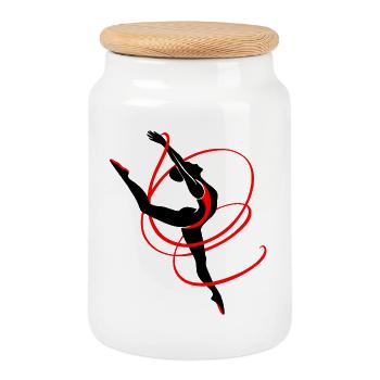 Gymnaste Gymnaste artistique avec ruban, rouge-noir - Boîte à biscuits avec couvercle en bois - blanc - Devant