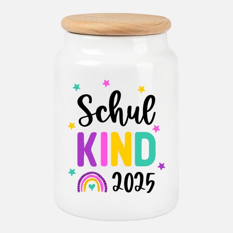 Schulkind 2025 Einschulung Regenbogen Schule - Keksdose mit Holzdeckel - Weiß