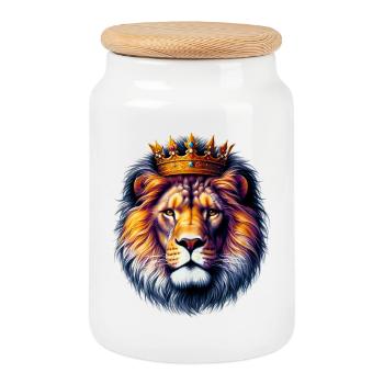 Lion - Cookie Jar with Wooden Lid - white - Front