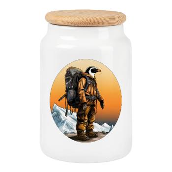 Pingouins Randonnée / Alpiniste Pingouin - Boîte à biscuits avec couvercle en bois - blanc - Devant