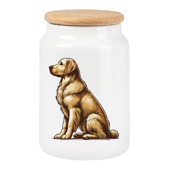 Golden retriever - Boîte à biscuits avec couvercle en bois - blanc - Devant