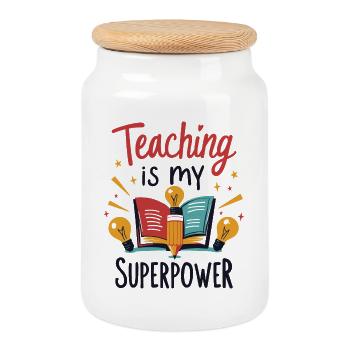 Teaching is My Superpower - Cookie Jar with Wooden Lid - white - Front