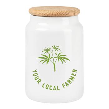 Support Your Local Farmer Cannabis - Cookie Jar with Wooden Lid - white - Front