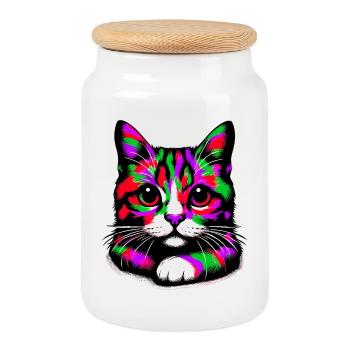 Katze - Keksdose mit Holzdeckel - Weiß - Vorne