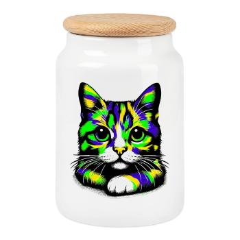 Katze - Keksdose mit Holzdeckel - Weiß - Vorne