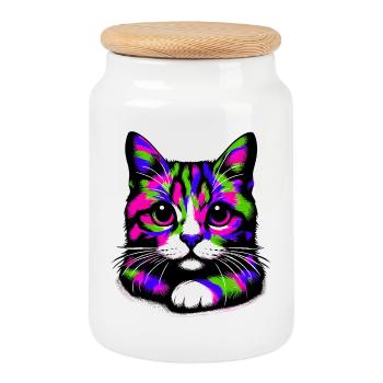 Cat - Cookie Jar with Wooden Lid - white - Front