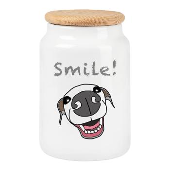 Pooch Smile Illustration, italienischer Windhund - Keksdose mit Holzdeckel - Weiß - Vorne