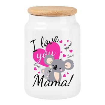 Doux koala amour pour maman - Boîte à biscuits avec couvercle en bois - blanc - Devant