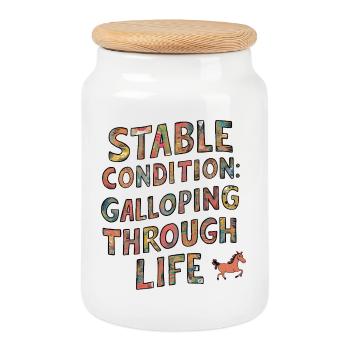 État stable : Galoper dans la vie - Boîte à biscuits avec couvercle en bois - blanc - Devant
