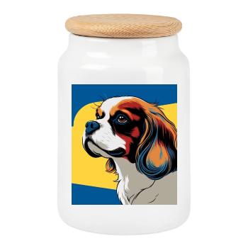 Chien cavalier king charles stylisé pop art - Boîte à biscuits avec couvercle en bois - blanc - Devant