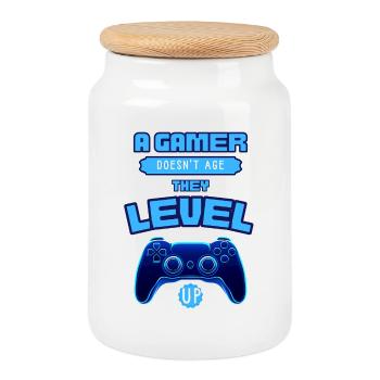 Gamer Level Up Neon-Controller - Keksdose mit Holzdeckel - Weiß - Vorne