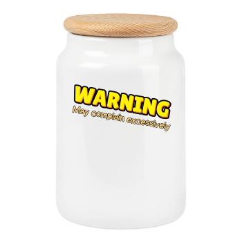 Avertissement : plaintes excessives - Boîte à biscuits avec couvercle en bois - blanc - Devant