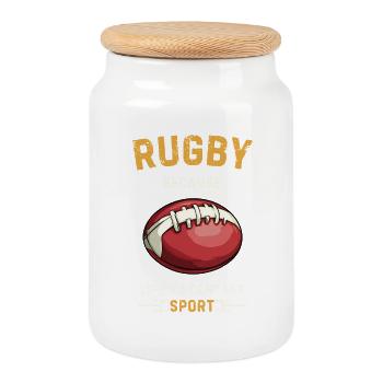 Rugby Because Life's a Contact Sport - Cookie Jar with Wooden Lid - white - Front