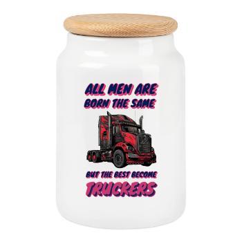 Gleich geboren, am besten Lkw-Fahrer werden - Keksdose mit Holzdeckel - Weiß - Vorne