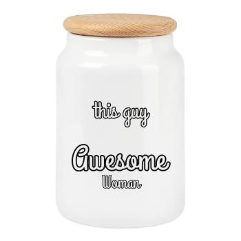 Pris par une femme géniale - Boîte à biscuits avec couvercle en bois - blanc - Devant