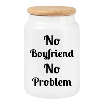 No Boyfriend No Problem - Cookie Jar with Wooden Lid - white - Front