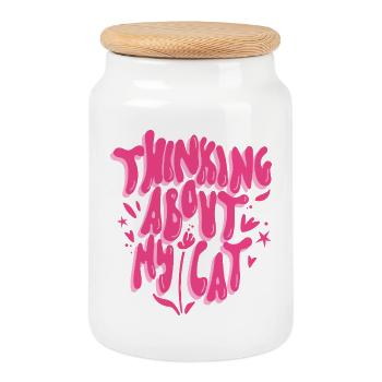 Penser à mon chat – L’amour des chats - Boîte à biscuits avec couvercle en bois - blanc - Devant